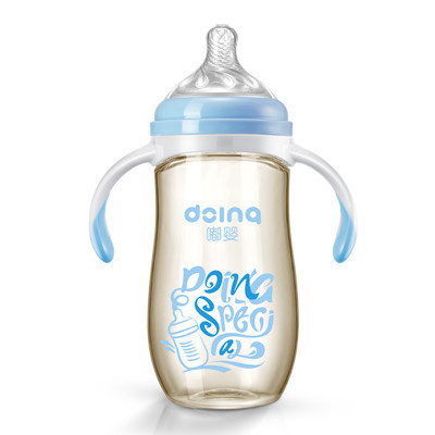 嘟婴婴儿奶瓶宽口径PPSU带吸管手柄 塑料儿童宝宝奶瓶DY-002-280ML颜色随机