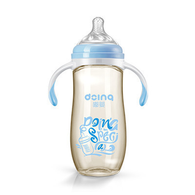 嘟婴婴儿奶瓶宽口径PPSU带吸管手柄 塑料儿童宝宝奶瓶DY-003-330ML颜色随机