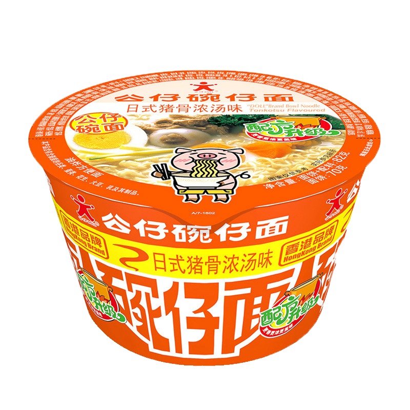 公仔碗仔面(日式猪骨浓汤味)82g*12碗(整箱)方便面