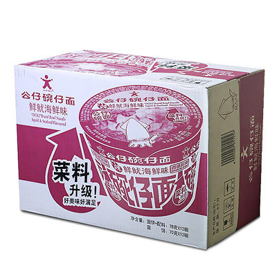 公仔碗仔面(鲜鱿海鲜味)78g*12碗(整箱)方便面