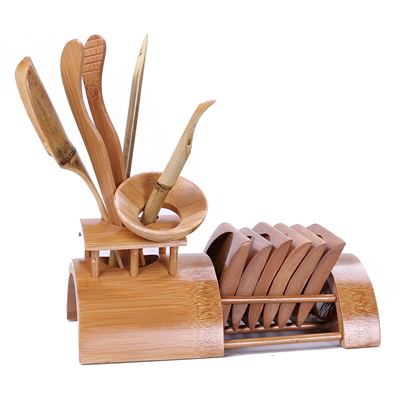 艺宏堂茶具茶道六君子 艺宏堂竹制茶道六君子配件功夫茶具 印象带杯垫茶道六君子