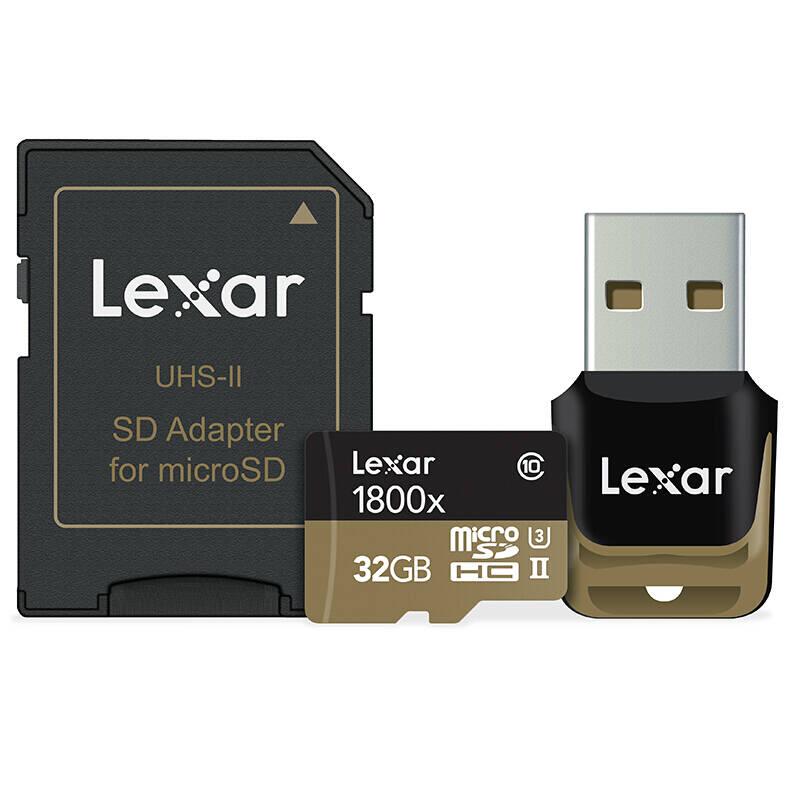 雷克沙(Lexar)TF卡 32GB 1800X 270MB/s大疆无人机 Gopro运动相机 手机存储卡(配读卡器)