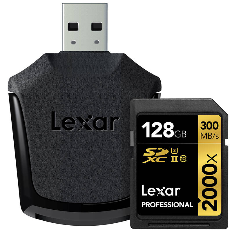 雷克沙(Lexar)SD卡 128GB 2000X读300MB/s写260MB/s相机存储卡(配读卡器USB3.0)