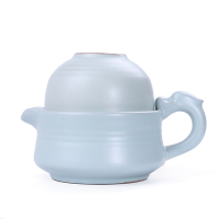 艺宏堂茶具快客杯 艺宏堂汝窑开片可养瓷器陶瓷 一壶一杯 个人泡茶快客杯