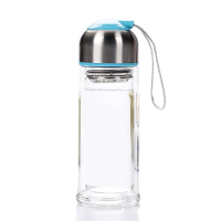 艺宏堂茶具水杯 艺宏堂双层透明蓝色玻璃杯带茶漏 创意手工水杯玻璃杯