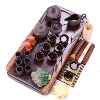 艺宏堂茶具整套茶具 艺宏堂茶具套装 整套功夫茶具套装 陶瓷茶具茶盘 黑檀小平板圣龙紫砂茶具套装