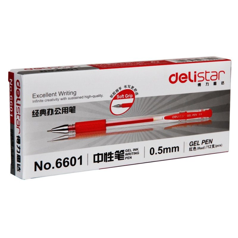 得力(deli)6601中性笔0.5mm半针管(红)(12支/盒)(单位:支)