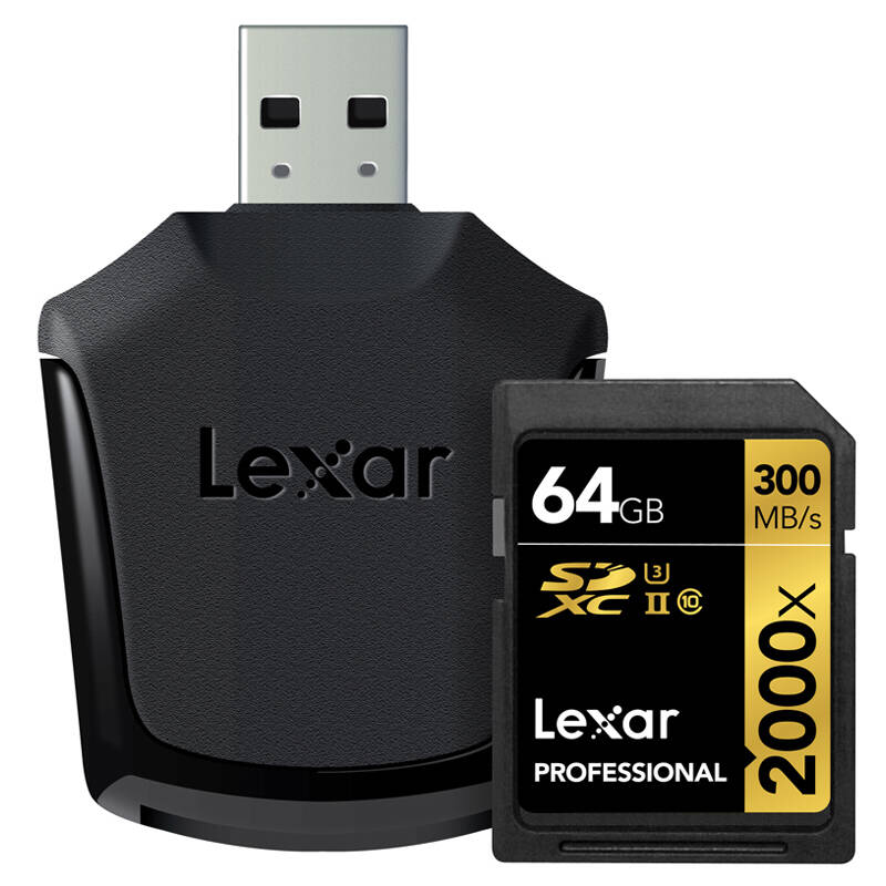 雷克沙(Lexar)SD卡 64GB 2000X读300MB/s写260MB/s相机存储卡(配读卡器USB3.0)