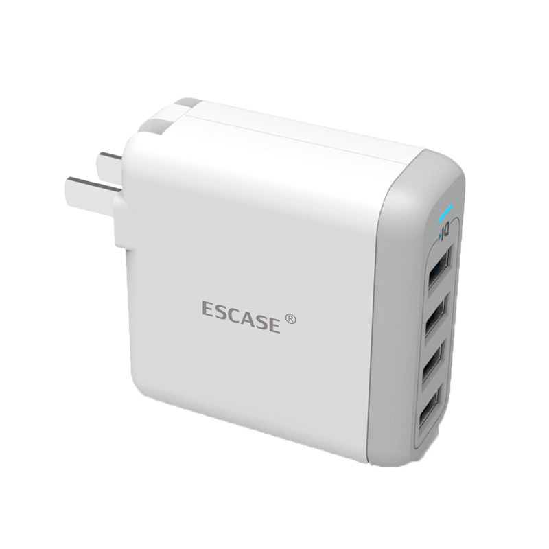 ESCASE 手机充电器/USB充电插头 4U多口 单口2.4A 适用于USB2.0-3.0苹果安卓手机平板 白色