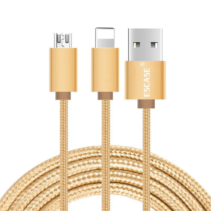 ESCASE 苹果编织数据线二合一 苹果接口+安卓接口 男女款 土豪金