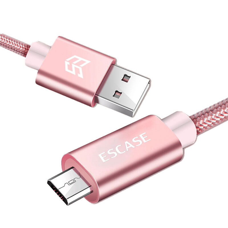 ESCASE 安卓Micro数据线/充电线 编织2A手机快充电源线 1米 适用三星/小米/魅族/索尼/华为 玫瑰金