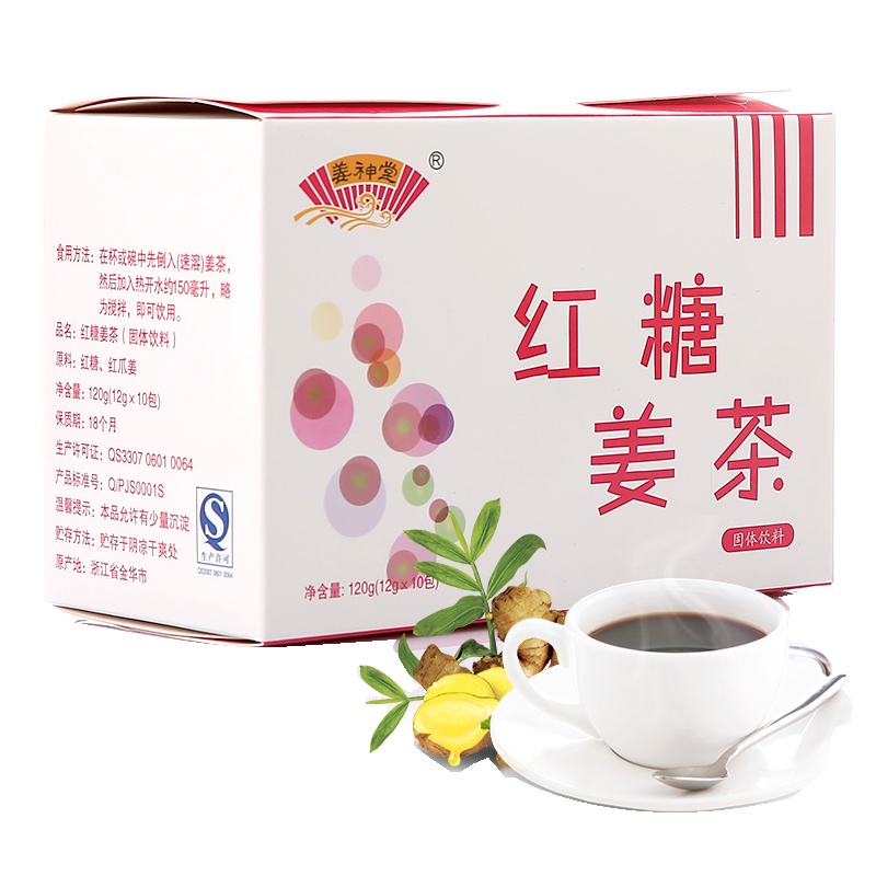 姜神堂红糖姜茶大姨妈茶老姜汤姜汁红糖暖肚子茶12g*10包/盒