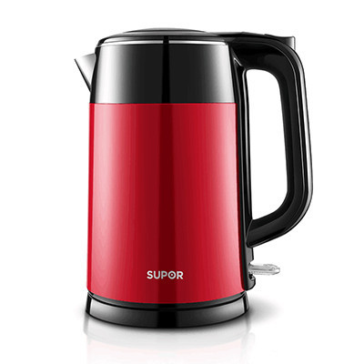 苏泊尔(SUPOR)SWF17E23D 双层防烫保温 电水壶 烧水壶 304不锈钢电热水壶 1.7L/1.7升 时尚红