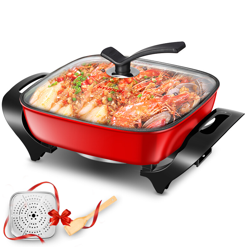 现代(HYUNDAI)QC-FG1622 家用 电火锅 多功能电炒锅 5L电煮锅电热锅 蒸锅 一锅多用