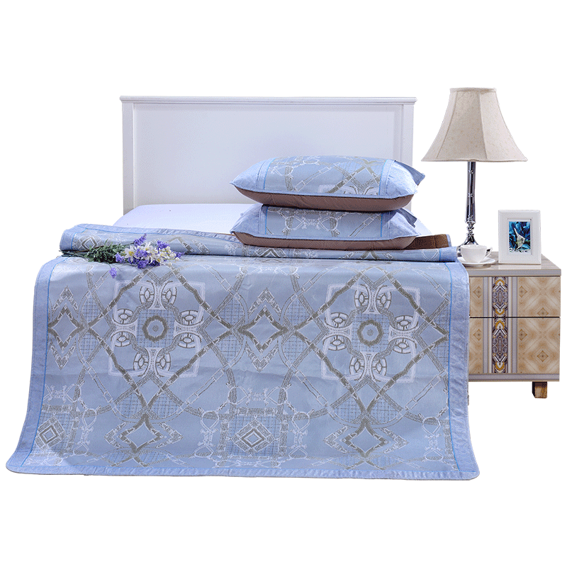 富安娜(FUANNA)可折叠凉席三件套夏季席子冰丝席提花席1.5米床单人夏凉席双人1.8米床清城雅韵