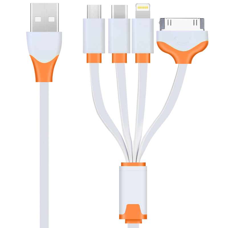 Capshi苹果数据线安卓Type-C手机USB充电器线 一拖三四 橙 支持iphone657Plus/ipad4三星