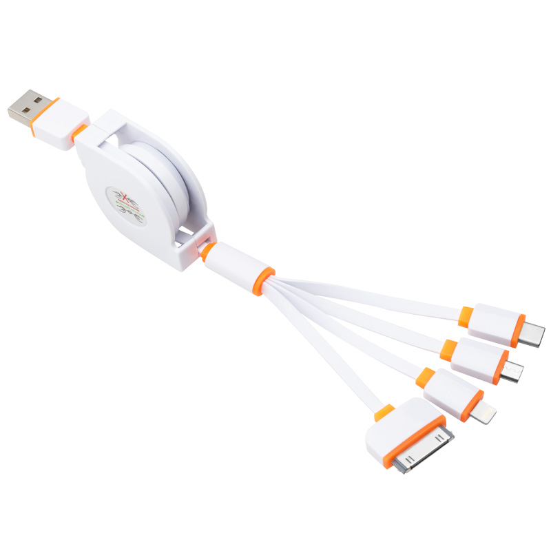 Capshi苹果IPOHE数据线安卓Type-C手机USB充电器线 一拖三四 伸缩橙