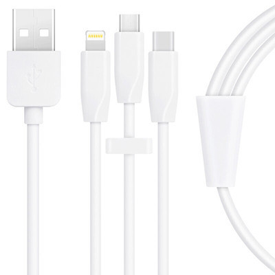 capshi JH1011 白色 闪充苹果/Iphone配件/安卓/Type-C一拖三白色圆线充电线数据线电源线