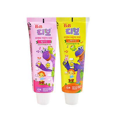 韩国原装进口本土保宁BB儿童牙膏水果味无氟可吞咽牙膏两只装(草莓味*1+橙子味*1)