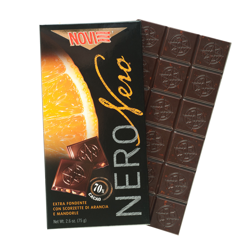 诺维NOVI黑巧克力橘皮扁桃仁夹心排块75g意大利进口