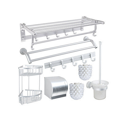 华帝浴室太空铝毛巾架 毛巾杠 衣挂钩 厕纸盒 挂件六件套H-DT012-6