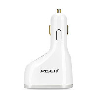 品胜(PISEN)多功能双USB车充 苹果白 手机/平板/移动电源充电器/双USB插口 自带转换口