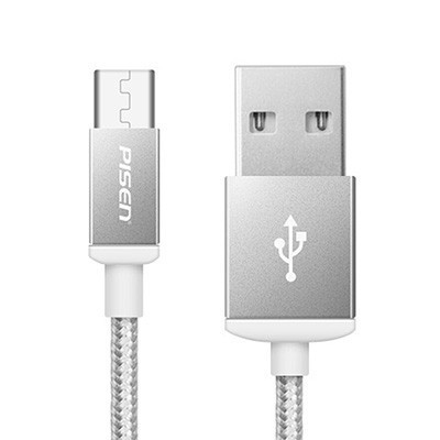品胜Pisen Micro USB双面安卓数据线 USB接口充电尼龙线 1M 银灰色