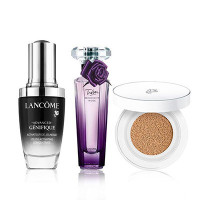 兰蔻Lancome彩妆礼盒(午夜玫瑰香水30ml+肌底液30ml+气垫隔离乳02#14g带粉盒) 修护隔离