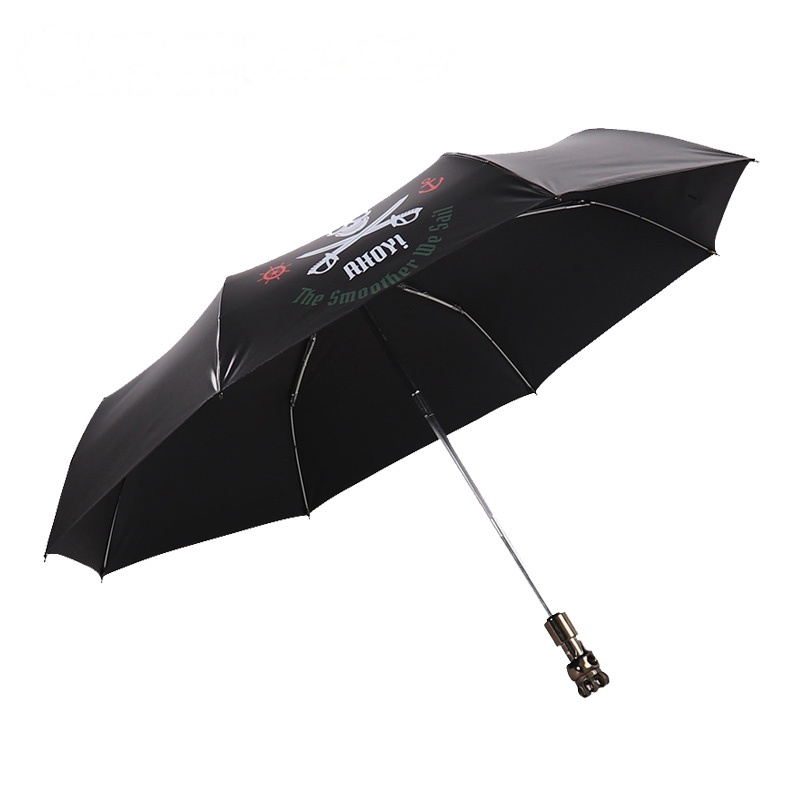天堂伞 UPF50+黑丝靓胶万圣传说丝印三折自动小黑伞晴雨伞太阳伞 33396E
