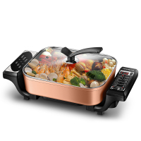 现代 (HYUNDAI) QC-FG1639 多功能家用韩式电热火锅方锅 炒锅玫瑰金