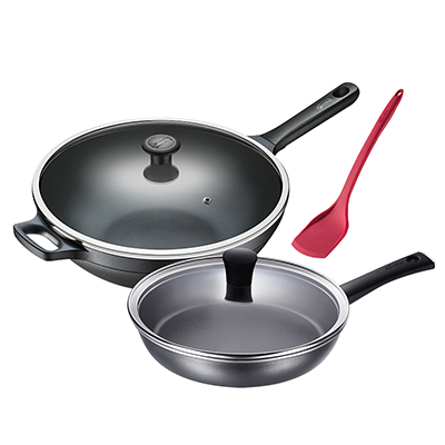 拉歌蒂尼(Lagostina)锅具套装 32cm蓝钻不粘炒锅钛金26cm煎锅2件套 蓝钻不粘通用炉灶
