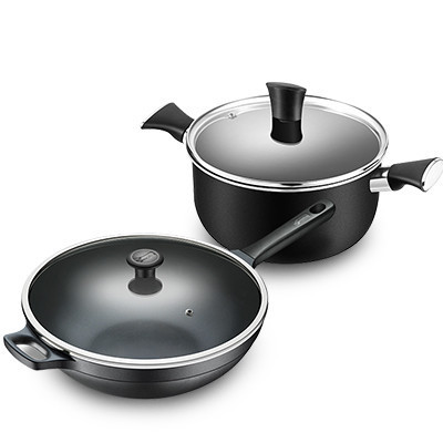 拉歌蒂尼(Lagostina)锅具套装 钻石系列32cm不粘锅炒锅 20cm钛金不粘锅汤锅小套装 不粘易清洗