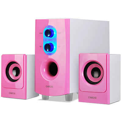 恩科(ENKOR)E60B 电脑多媒体笔记本木质蓝牙音箱 2.1组合音响低音炮支持U盘SD卡 粉红色