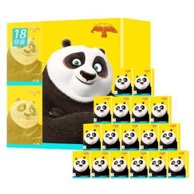 斑布(Babo)手帕纸 功夫熊猫系列8片/包*18包 本色竹浆4层手帕纸