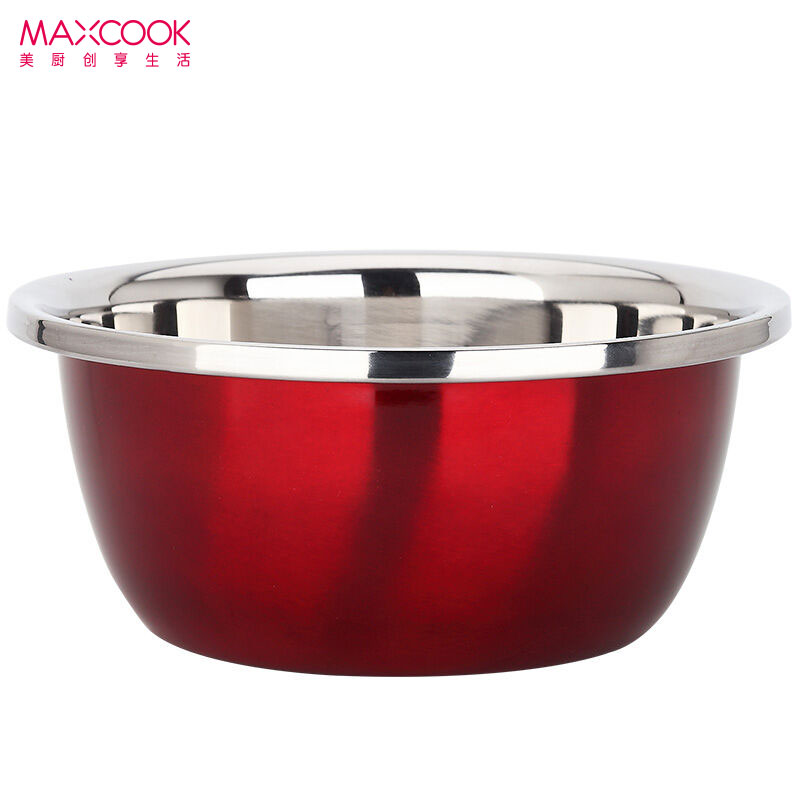 MAXCOOK美厨调料盆味斗菜盆加厚不锈钢24CM炫彩红色 MCWA090
