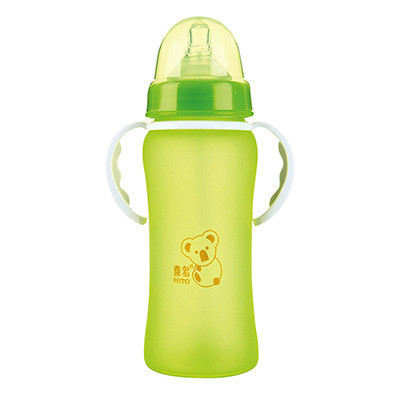 喜多宽口径真实感安全硅胶手把吸管玻璃奶瓶L260ml-H10511