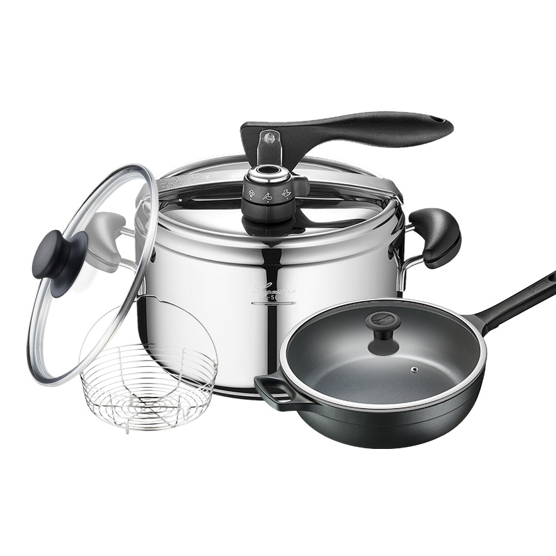 拉歌蒂尼进口不锈钢压力锅快锅钻石不粘锅2件套装组合