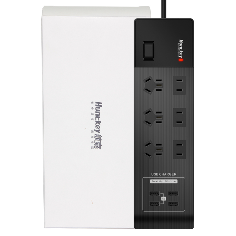 航嘉(Huntkey)17年新国标CCC认证usb接线板/拖线板 六位插座/排插/插排/插线板/儿童保护门