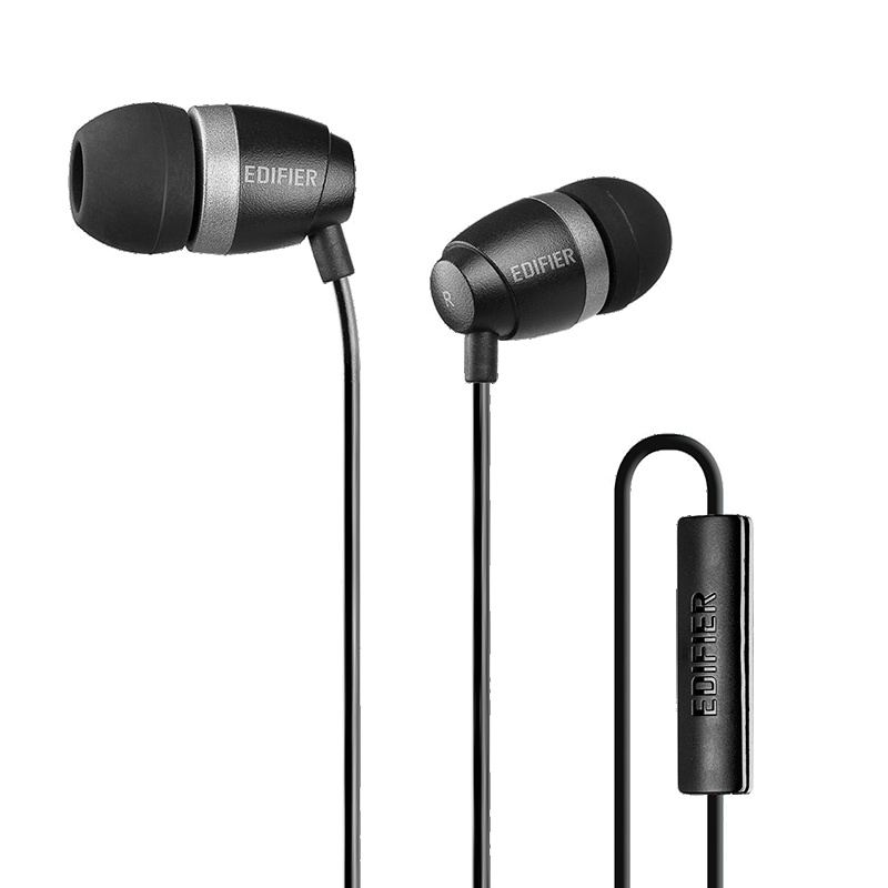 Edifier/漫步者 H210P手机电脑重低音MP3运动3.5mm插孔有线耳机带麦入耳式 酷黑银
