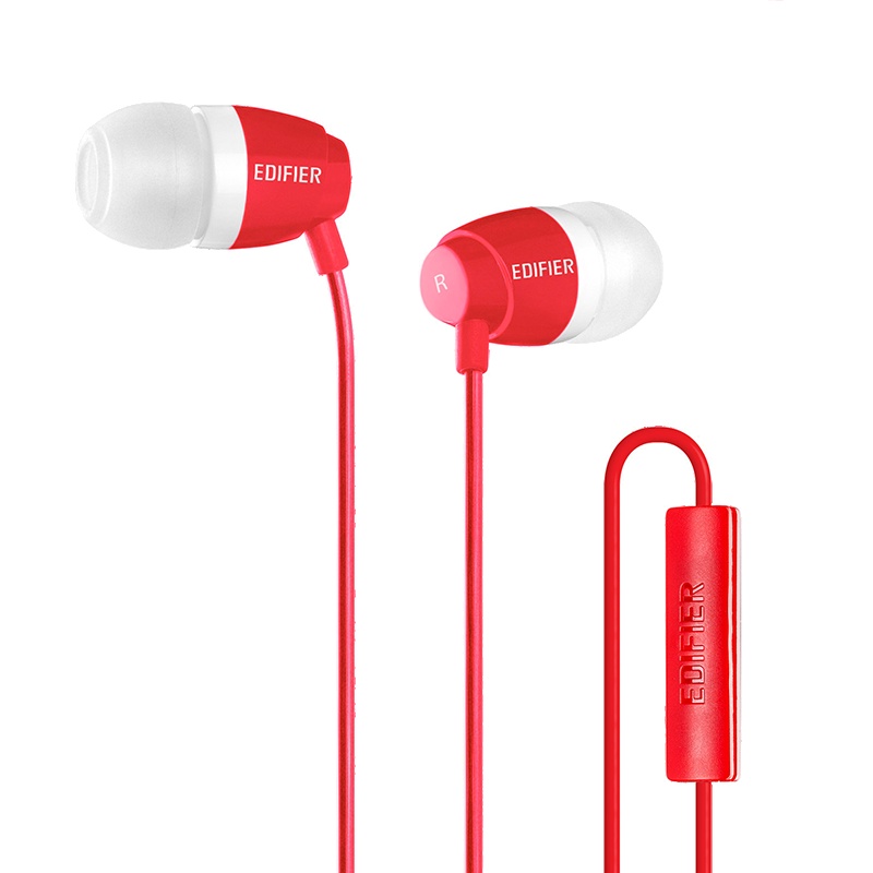 Edifier/漫步者 H210P手机电脑重低音MP3运动3.5mm插孔有线耳机带麦入耳式炫酷红色