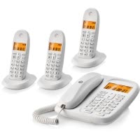 摩托罗拉(Motorola)CL103C数字无绳电话机座机子母机免提套装办公家用一拖三固定无线座机(白色)