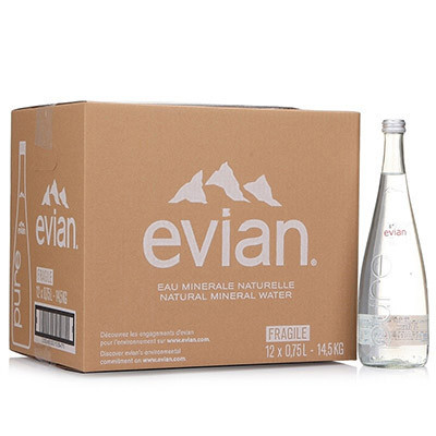 依云Evian 750ml*12法国原装进口玻璃瓶装天然矿泉水饮用水