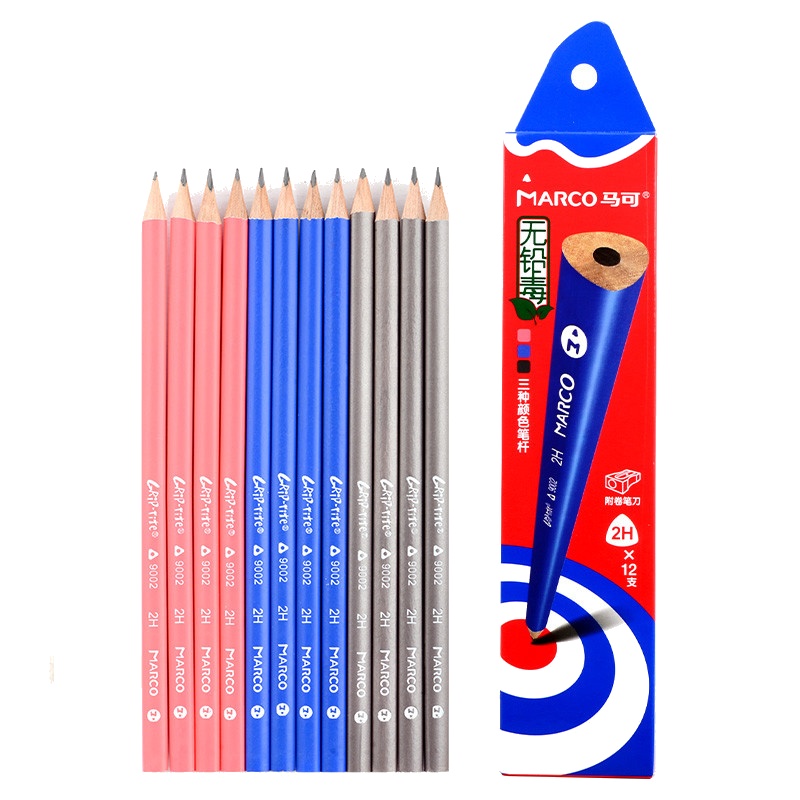 MARCO/马可9002-HB三角铅笔12支/盒 3盒装学生铅笔 素描铅笔 绘图铅笔 画画铅笔 学生铅笔美术用品 赠笔刨