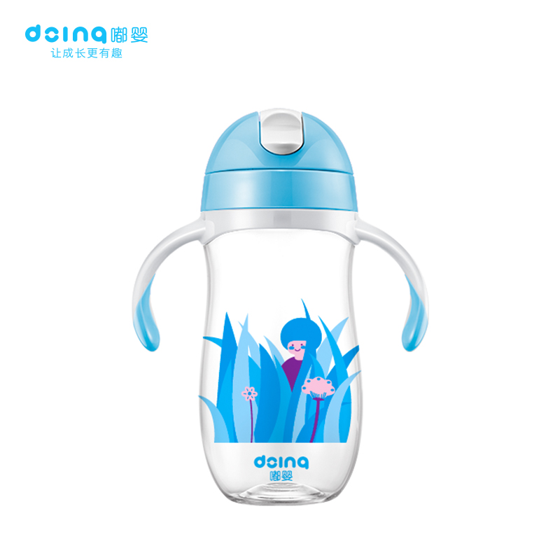 嘟婴(doing)企鹅型PA带手柄滑盖水杯DY-054-280ml-蓝色