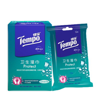 Tempo/得宝 湿巾 卫生湿巾 12片*5包(量贩盒装) 湿纸巾