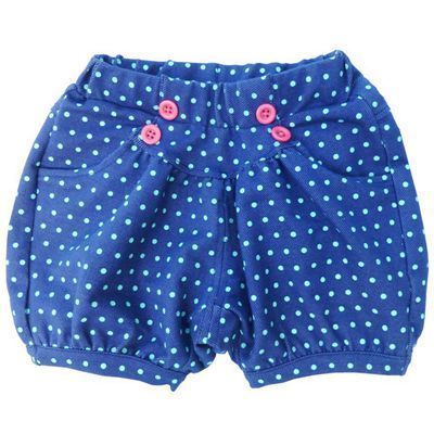 安笛贝乐品牌夏季中小新款女童深蓝色波点纯棉牛仔布灯笼裤蓬蓬裤百搭短裤90-130cm