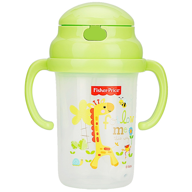 费雪牌(FISHER-PRICE)儿童水杯 PP材质带手柄婴童训练学饮杯280ml FP-8008绿色 适用年龄:6个月