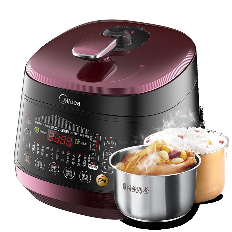 美的(Midea)电压力锅 WQS50B10 5L容量 一锅双胆 精钢厚釜内胆 烹饪6步曲 微电脑按键式 压力煲