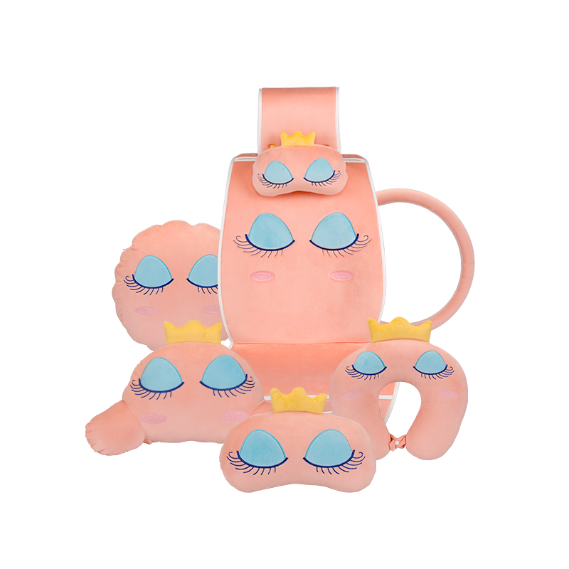 爱车屋ICAROOM2017新品 女性汽车坐垫 卡通款座垫套 含头枕腰靠抱枕凉被方向盘套U型枕护颈枕可爱卡通