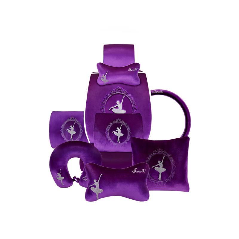 爱车屋ICAROOM女性汽车坐垫可爱卡通四季通用座垫套 女性整车内饰 含头枕抱枕方向盘套腰靠凉被U型枕五件套